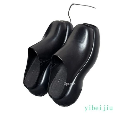 Men's Mid Platform Heel Slippers Real Leather Slingbacks Mule Sandals Shoes  - Image 1 of 4