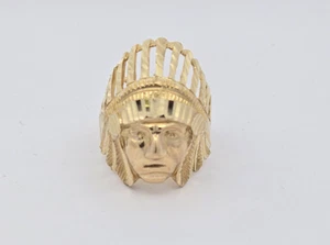 10K Yellow Gold Diamond Cut Native American Chief Face Ring Size 10 USA - Picture 1 of 9