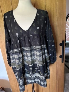 Brandneu mit Etikett Next schwarz Kaktusmuster Langarm Sommer Tunika Top neu mit Etikett UK 10 - Bild 1 von 10