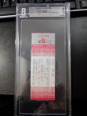 Boleto completo Beckett Ozzy Osbourne/Metallica 1986 Ultimate Sin Concert Tour  Foto 1 de 4