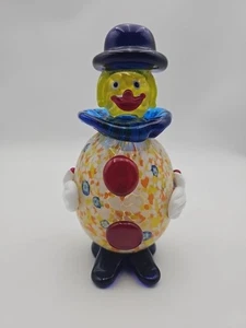 Estatuilla de payaso vientre redondo de cristal soplado a mano de Murano de colección 8" sombrero de copa azul - Imagen 1 de 7