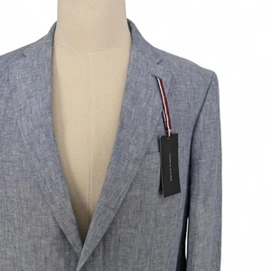 Tommy Hilfiger Men's Modern-Fit 100% Linen Sport Coat Blazer Jacket Blue 38 S - Picture 1 of 8