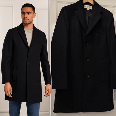 New! Reiss Wool Coat Overcoat in Black Size S - Image 1 of 4