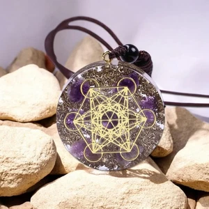 Purple Amethyst Orgone Pendant Energy Crystal Healing EMF 5G Protection Necklace - Picture 1 of 4