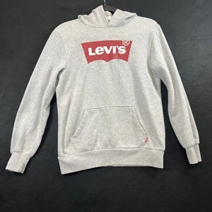 Levis Boys Fleece Hoodie Size L 12-13 Gray Red Hand Pocket Stylish Pullover - Picture 1 of 5