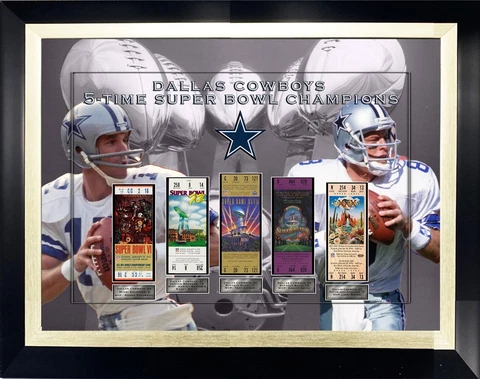 Dallas Cowboys Framed 5 Replica Super Bowl Tickets Photograph Cover