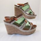Lucky Brand Size 9 Keena Wedge Shoes Sandals Brown Orange Snakeskin T-Strap