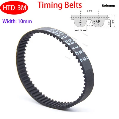 MARKENLOS HTD-3M 87~3600mm Zahnriemen Geschlossener Antriebsriemen 10mm Breite Pitch 3mm