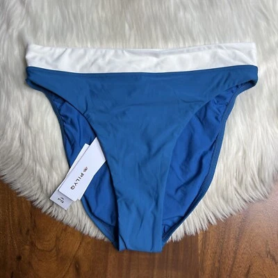 Traje de baño inferior de bikini de cintura alta azul isla blanco talla grande PilyQ para mujer Foto 1 de 4