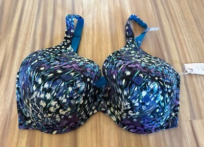 Ambrielle Full Coverage Bra Size 40G Blue Peacock Pattern Lightly Lined New - Image 1 of 4