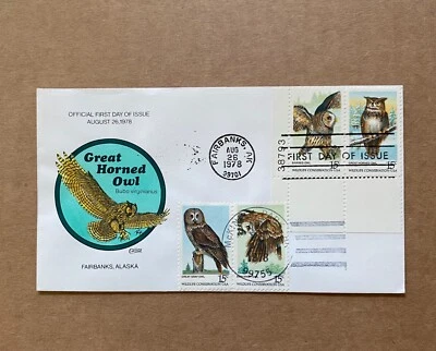 US FDC Collins Hand-Painted #1760-63 American Owls 1978 - Image 1 of 3