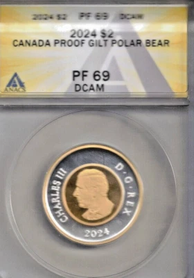 2024 $2 CANADA GILT SILVER PROOF TOONIE ANACS PF69 NEW EFFIGY! - Image 1 of 2