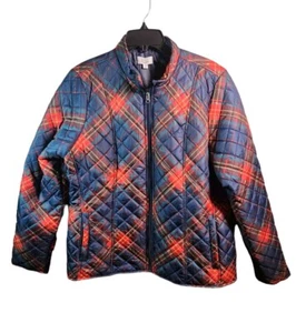 Kim Rogers Plaid Quilted Jacket Zip Up Size Large Red & Blue Outdoor Puffer NWT - Picture 1 of 4