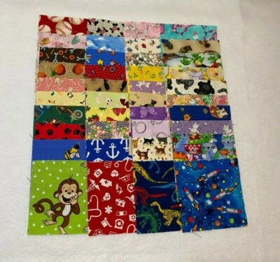 "I SPY" - 100 DIFFERENT 4-INCH 100% COTTON FABRIC QUILT SQUARES - MANY VINTAGE - Image 1 of 3