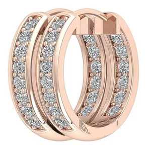 SI1 G 0.30 Ct Genuine Diamond InOut Side Hoop Earrings 14K Solid Gold 0.35Inch - Picture 1 of 12