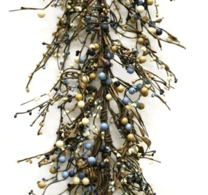 NEW Primitive Pip Berry MIXED Garland BLUE TAN BROWN 50" Farmhouse Rustic Decor - Picture 1 of 2