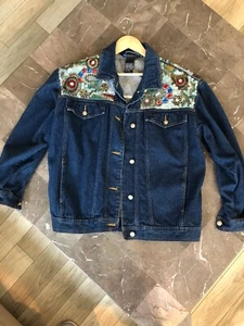 Vintage 90's I.B. IB DIFFUSION Sequin Beaded Denim Jacket Womens 14 - Picture 1 of 4