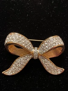 Swarovski Bow Brooch crystal embellished gold plated Vintage Large - Picture 1 of 2