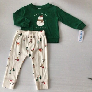 Carters Snowman Baby 2 Pc Set 9 M Top, Pants Christmas Tree Gift Deer NWT READ - Picture 1 of 24