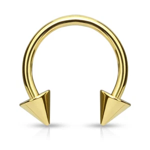 1 Pc Spike Gold IP Horseshoe Circular Barbells Ring Septum Cartilage Lip Nose - Picture 1 of 2