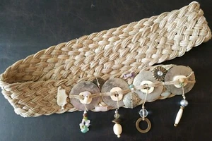 BELT WOMEN’S Wide BRAIDED ROPE Metal Bone Gemstone Bead Shell BOHO HIPPIE 1 size - Picture 1 of 12