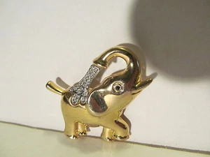 Elephant Pin or Brooch Gold Plated w/Crystals. Trunk is up. Sign of good luck. - Picture 1 of 4