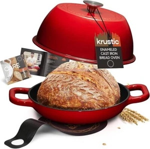 6 Qt. Forno Olandese in Ghisa Smaltata Forno a lievitazione madre panettiere Krustico-ROSSO SPEDIZIONE GRATUITA - Foto 1 di 6