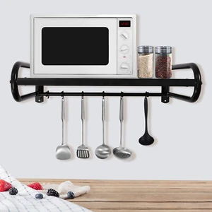 Metal Microwave Oven Shelf Black Wall Mounted Shelves w/ Fixing Kit Living Room - Picture 1 of 14