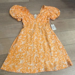 JESSICA SIMPSON DAMEN XS LEINENMISCHUNG KLEID ORANGE NEU - Bild 1 von 8