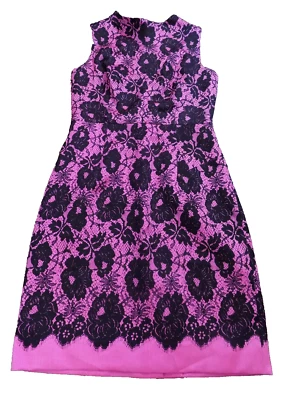 Vestido De Colección Original MILLY Nueva York Talla 6 Negro ROSA INTENSO Floral Lana Seda Años 60 ¡FABULOSO! Foto 1 de 4