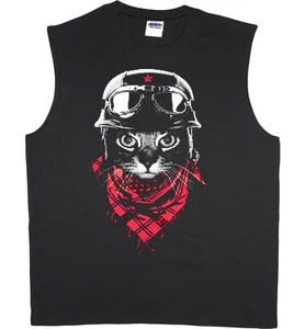 Camiseta sin mangas para hombre motociclista gato fresco divertido entrenamiento muscular camiseta sin mangas - Imagen 1 de 1