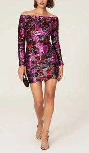 Dress The Population Malia Sequined Off Shoulder Bodycon Medium Cocktail Prom - Picture 1 of 11