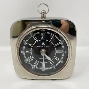 49 Bond Street London Desk, Mantle, Or Bedside Clock, Silver, Black Face - Picture 1 of 7