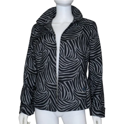 Nina McLemore 夹克条纹灰色黑色设计师职业开放式西装外套女式 12 码 — 第 1/4 张图片