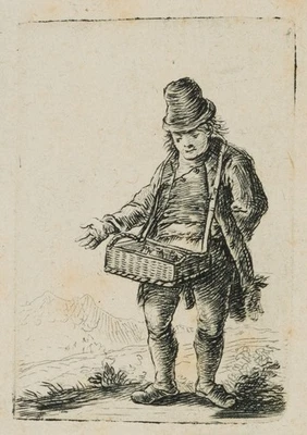 J. NOTHNAGEL (*1729), Händler mit Bauchladen, Rad. Klassizismus Trachten 1700-17 - Bild 1 von 4
