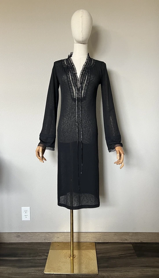 Vestido Midi De Colección Años 90 Y2K Express XS Negro Encaje Transparente Aberturas Altas Capricho Bruja Foto 1 de 4