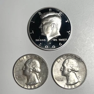 Lot 2 Silber Washington Silver Quarters & 2006 PP Silber Half 1 $ FV 0,900 - Bild 1 von 6