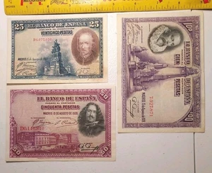 Billetes de 25, 50, 100 Pesetas de España Antigua de 1928 EF a aUNC *Bonito Trío* - Imagen 1 de 2