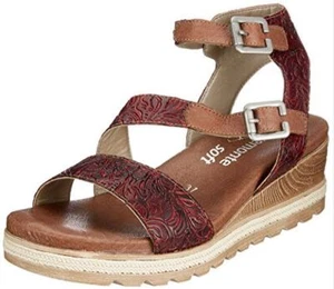 Remonte feuerrote geprägte Leder Gladiator niedrige Plateau Sandalen Gr. 40 - Bild 1 von 7