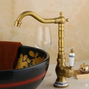 Rubinetto miscelatore lavello cucina/bagno girevole singolo foro ottone antico attacco ponte - Foto 1 di 7