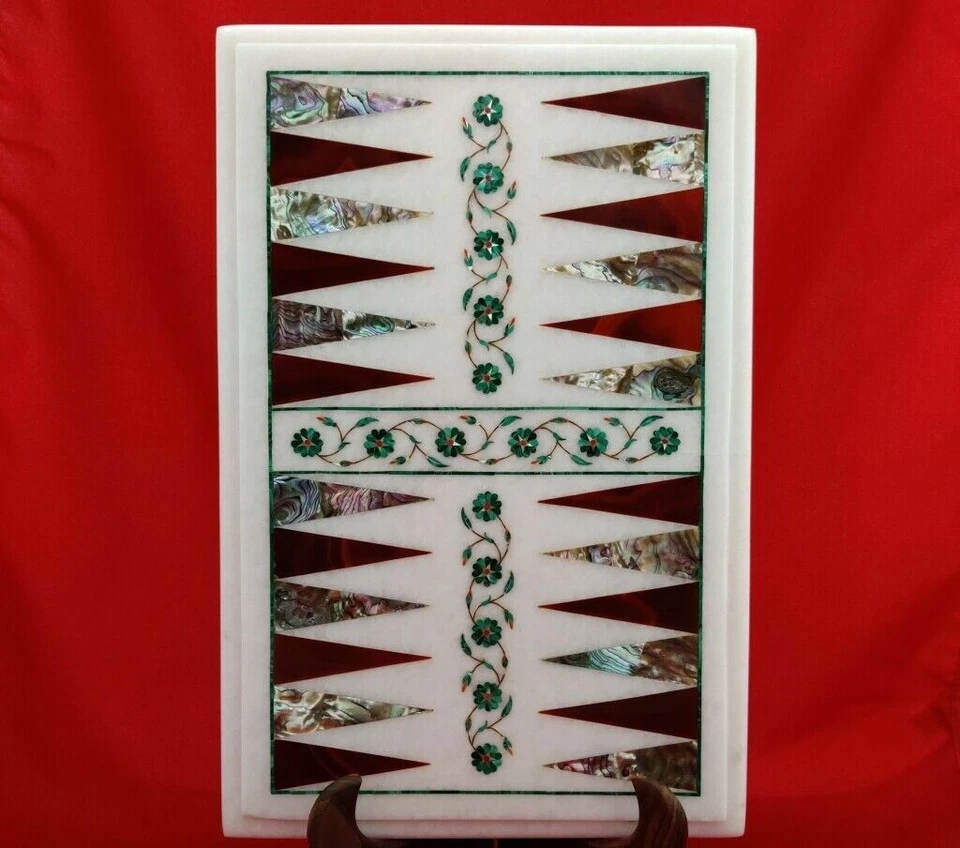 18" x 12" Marble Backgammon Game Table Semi precious stones Inlay Handmade - Image 1 of 1