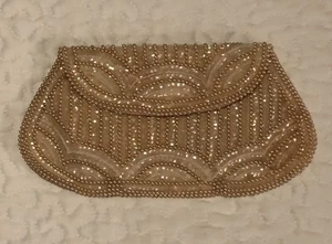 Vintage Pearl & Sequins Evening Clutch Handbag Mid-century 1950-60s - Picture 1 of 7