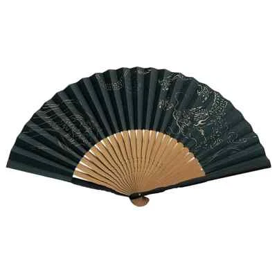 Abanico Plegable Japonés Dragón Negro Tradicional Japonés Sensu Foto 1 de 4