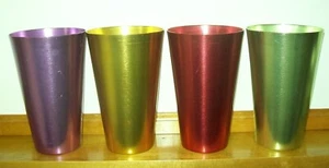Retro Aluminium Tassen/Becher/Gläser, unvollkommen, rot, gold, lila, golden grün - Bild 1 von 7