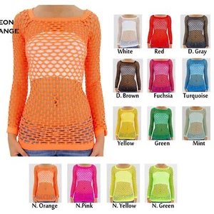 S M L Sexy Fish Net Shirt Club Wear Long Sleeve GO GO Dance Top Blouse - Picture 1 of 16