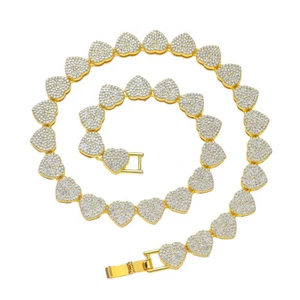 Diamond Splice Cuban Chain 10mm Bracelet Men's Women's Hip Hop Heart Necklace - Picture 1 of 11