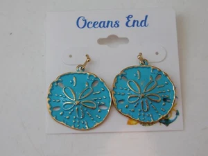 Nwt Esmalte Azul Náutico Dólar de Arena Concha Plata Pendientes Largos K4 - Imagen 1 de 2