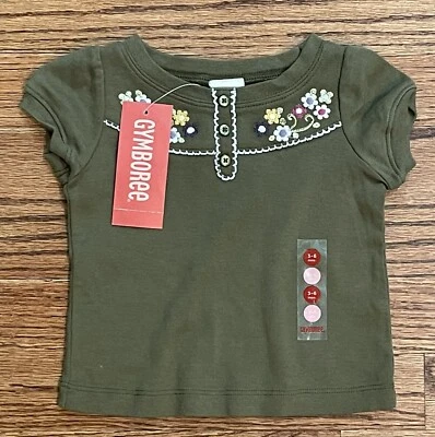 Camisa Gymboree Royal Garden 2007 Verde Oliva Top Bordado Flores 3-6m Nueva con Etiquetas Foto 1 de 4