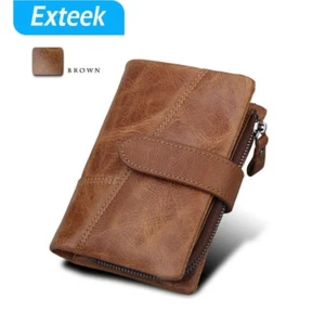 Men's RFID Blocking Wallet Genuine Leather Purse Card Slots Coins Holder Chain - Picture 1 of 10
