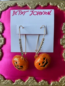 Betsey Johnson Just Treats Glitter Orange Pumpkin Jack-O-Lantern Hook Aretes - Imagen 1 de 2